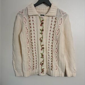 Christpher & Banks Vintage Hand Embroidered Cable knit Cardigan Size Medium
